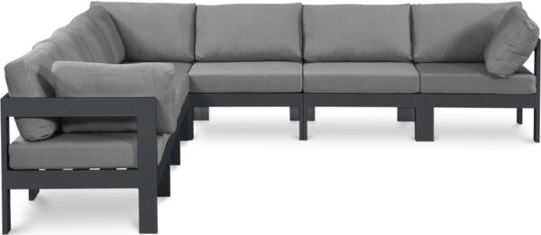 Nizuc 120" Water Resistant Fabric Upholstered Outdoor Patio 7pc. Modular Sectional