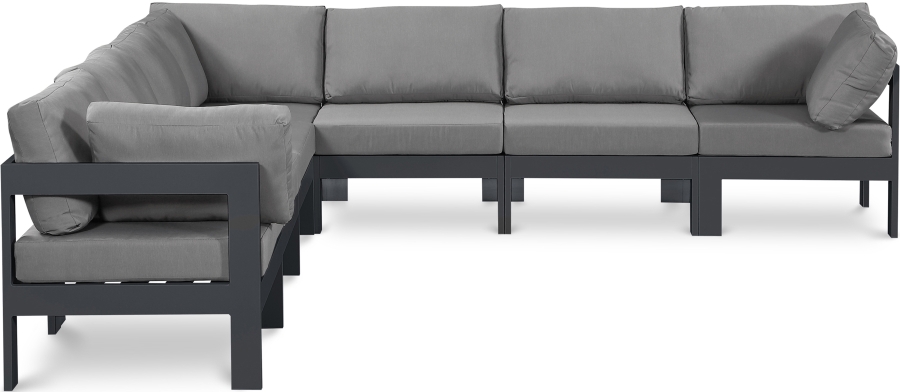 Nizuc 120" Water Resistant Fabric Upholstered Outdoor Patio 7pc. Modular Sectional