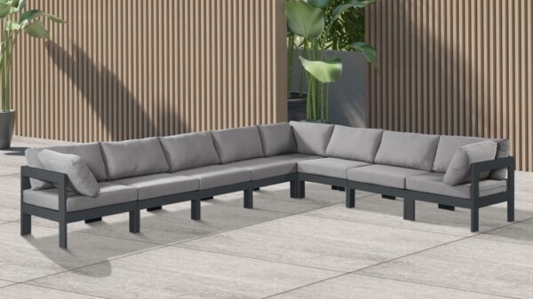 Nizuc 150" Water Resistant Fabric Upholstered Outdoor Patio 8pc. Modular Sectional