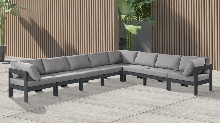 Nizuc 150" Water Resistant Fabric Upholstered Outdoor Patio 8pc. Modular Sectional