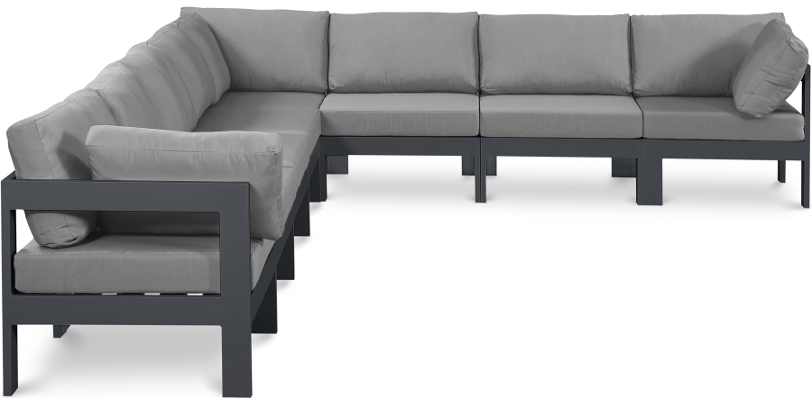 Nizuc 150" Water Resistant Fabric Upholstered Outdoor Patio 8pc. Modular Sectional