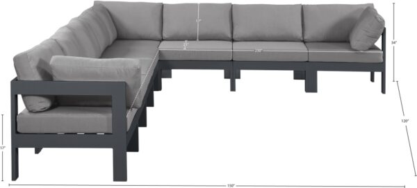 Nizuc 150" Water Resistant Fabric Upholstered Outdoor Patio 8pc. Modular Sectional