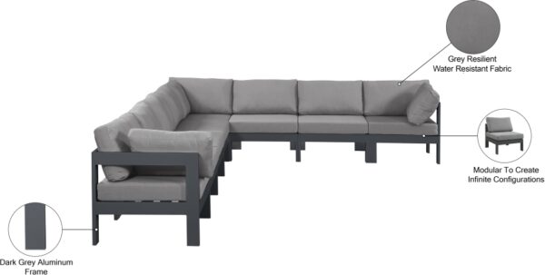 Nizuc 150" Water Resistant Fabric Upholstered Outdoor Patio 8pc. Modular Sectional