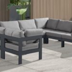 Nizuc 120" Water Resistant Fabric Upholstered Outdoor Patio 8pc. Modular Sectional