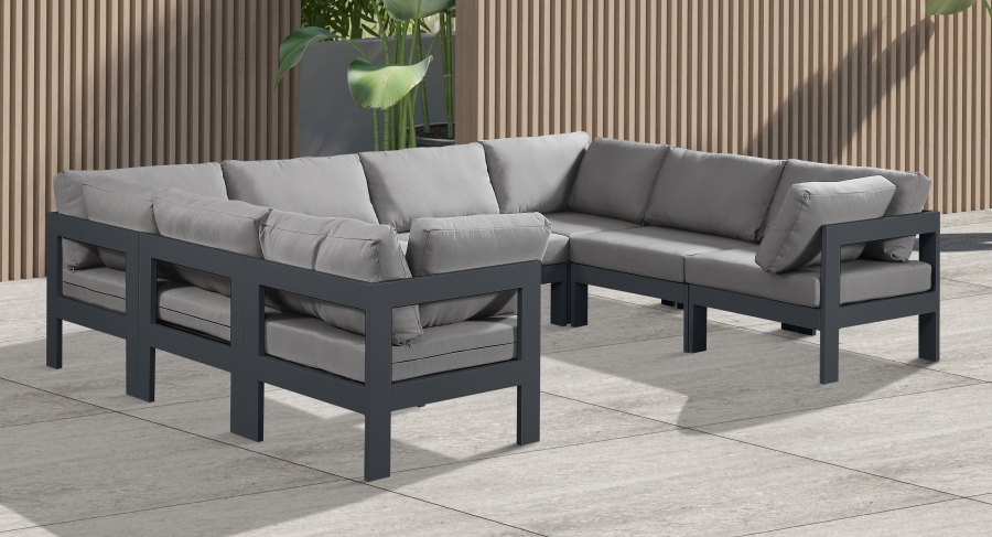 Nizuc 120" Water Resistant Fabric Upholstered Outdoor Patio 8pc. Modular Sectional