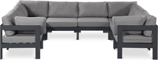 Nizuc 120" Water Resistant Fabric Upholstered Outdoor Patio 8pc. Modular Sectional