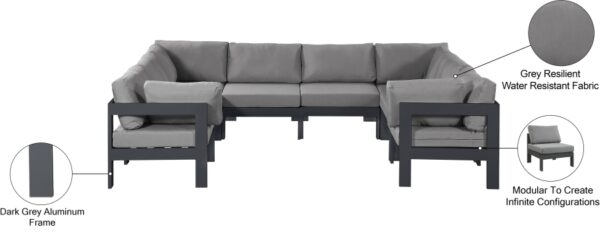 Nizuc 120" Water Resistant Fabric Upholstered Outdoor Patio 8pc. Modular Sectional