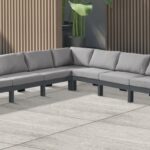 Nizuc 150" Water Resistant Fabric Upholstered Outdoor Patio 9pc. Modular Sectional