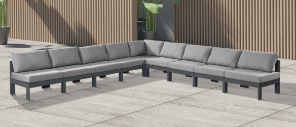 Nizuc 150" Water Resistant Fabric Upholstered Outdoor Patio 9pc. Modular Sectional