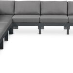Nizuc 150" Water Resistant Fabric Upholstered Outdoor Patio 9pc. Modular Sectional