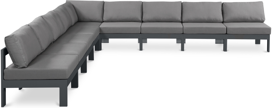 Nizuc 150" Water Resistant Fabric Upholstered Outdoor Patio 9pc. Modular Sectional