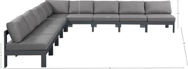 Nizuc 150" Water Resistant Fabric Upholstered Outdoor Patio 9pc. Modular Sectional