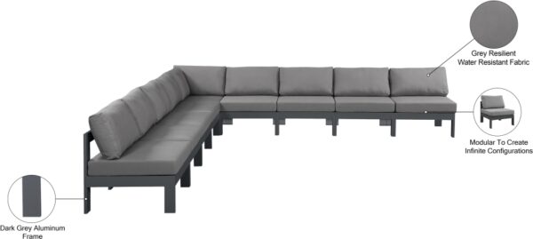 Nizuc 150" Water Resistant Fabric Upholstered Outdoor Patio 9pc. Modular Sectional