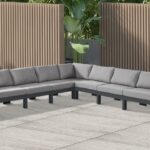 Nizuc 150" Water Resistant Fabric Upholstered Outdoor Patio 9pc. Modular Sectional