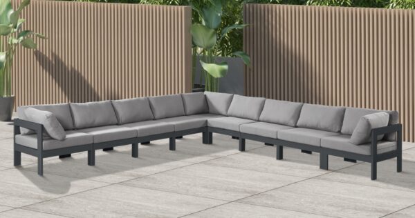 Nizuc 150" Water Resistant Fabric Upholstered Outdoor Patio 9pc. Modular Sectional