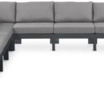 Nizuc 150" Water Resistant Fabric Upholstered Outdoor Patio 9pc. Modular Sectional