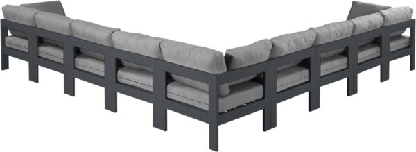 Nizuc 150" Water Resistant Fabric Upholstered Outdoor Patio 9pc. Modular Sectional