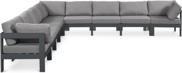 Nizuc 150" Water Resistant Fabric Upholstered Outdoor Patio 9pc. Modular Sectional