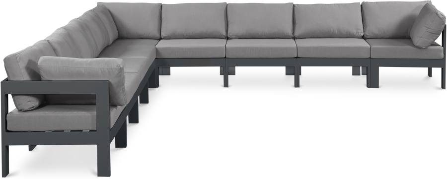 Nizuc 150" Water Resistant Fabric Upholstered Outdoor Patio 9pc. Modular Sectional
