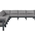 Nizuc 150" Water Resistant Fabric Upholstered Outdoor Patio 9pc. Modular Sectional