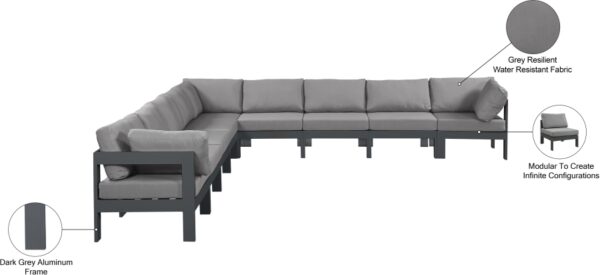 Nizuc 150" Water Resistant Fabric Upholstered Outdoor Patio 9pc. Modular Sectional