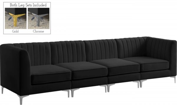 Alina 116.5" Velvet Upholstered 4pc. Modular Sofa