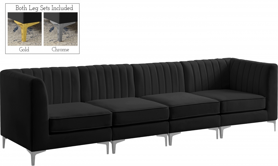 Alina 116.5" Velvet Upholstered 4pc. Modular Sofa