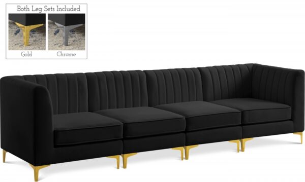 Alina 116.5" Velvet Upholstered 4pc. Modular Sofa
