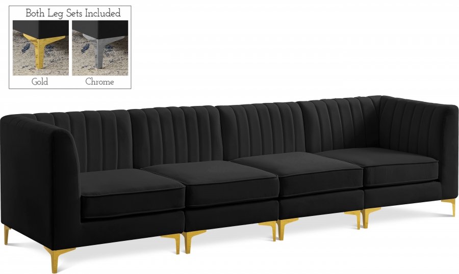 Alina 116.5" Velvet Upholstered 4pc. Modular Sofa