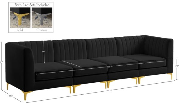 Alina 116.5" Velvet Upholstered 4pc. Modular Sofa