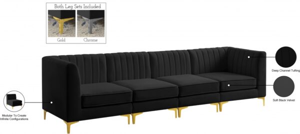 Alina 116.5" Velvet Upholstered 4pc. Modular Sofa