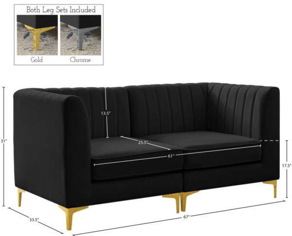 Alina 65" Velvet Upholstered 2pc. Modular Loveseat