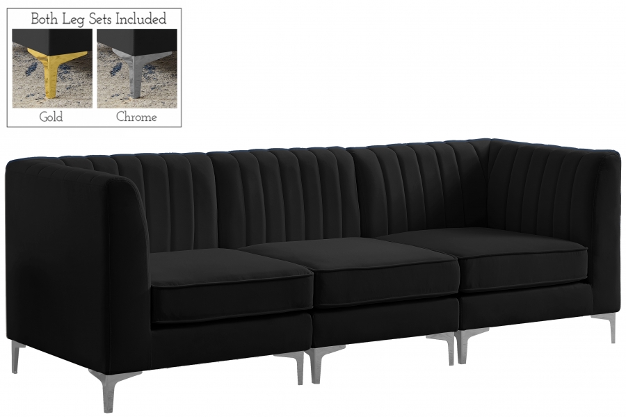 Alina 91" Velvet Upholstered 3pc. Modular Sofa