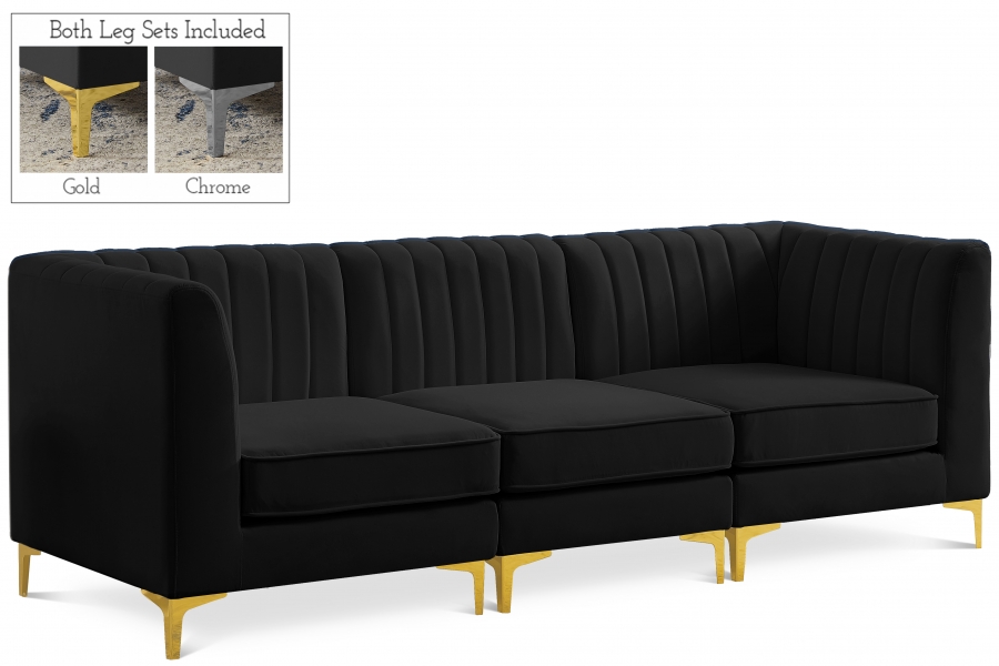 Alina 91" Velvet Upholstered 3pc. Modular Sofa