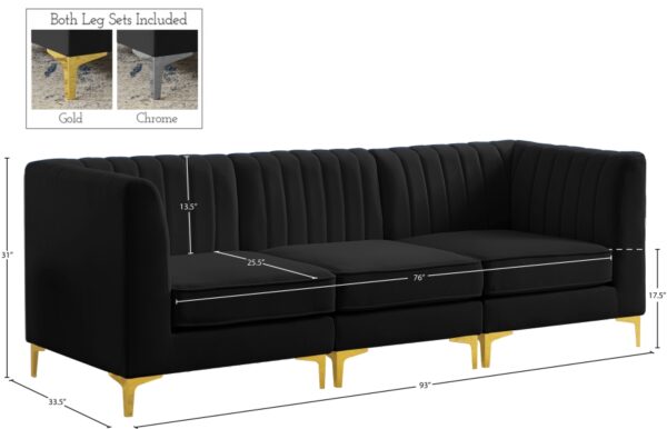 Alina 91" Velvet Upholstered 3pc. Modular Sofa