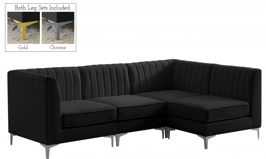 Alina 91" Velvet Upholstered 4pc. Modular Sectional