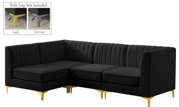 Alina 91" Velvet Upholstered 4pc. Modular Sectional
