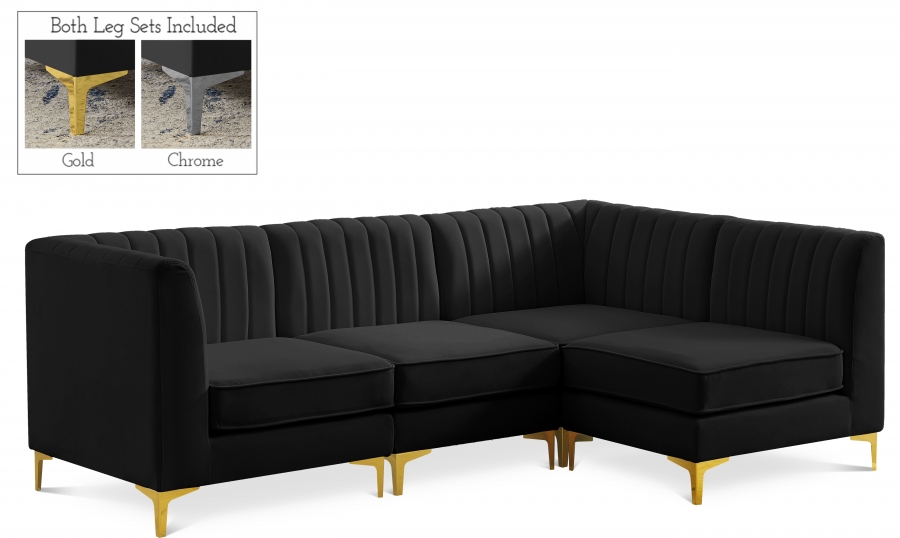 Alina 91" Velvet Upholstered 4pc. Modular Sectional