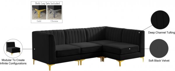 Alina 91" Velvet Upholstered 4pc. Modular Sectional