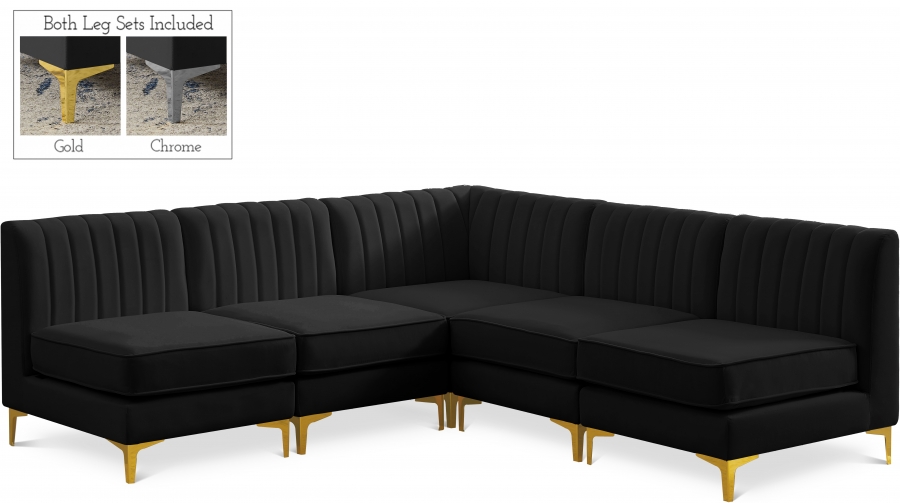 Alina 84.5" Velvet Upholstered 5pc. Modular Sectional