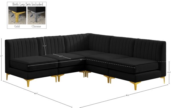 Alina 84.5" Velvet Upholstered 5pc. Modular Sectional