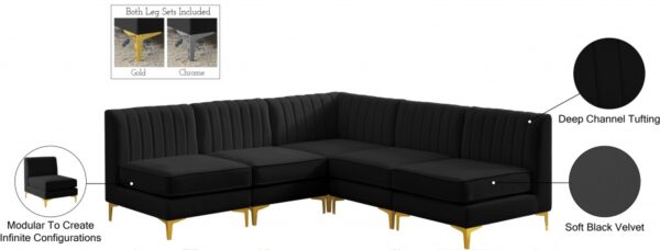 Alina 84.5" Velvet Upholstered 5pc. Modular Sectional