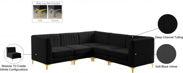 Alina 91" Velvet Upholstered 5pc. Modular Sectional