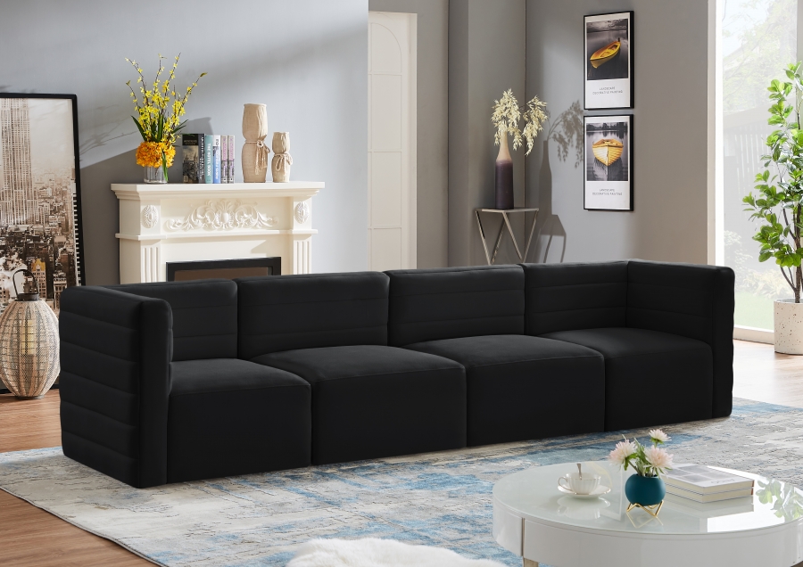 Quincy 126" Velvet Upholstered Comfort 4pc. Modular Sofa