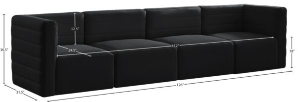 Quincy 126" Velvet Upholstered Comfort 4pc. Modular Sofa