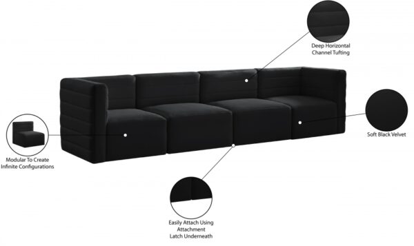 Quincy 126" Velvet Upholstered Comfort 4pc. Modular Sofa