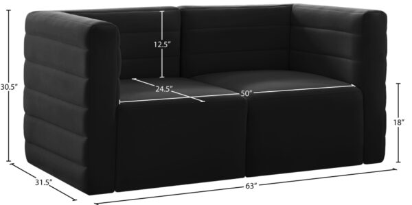 Quincy 63" Velvet Upholstered Comfort 2pc. Modular Loveseat