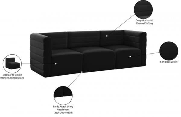 Quincy 95" Velvet Upholstered Comfort 3pc. Modular Sofa