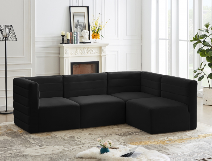 Quincy 95" Velvet Upholstered Comfort 4pc. Modular Sectional
