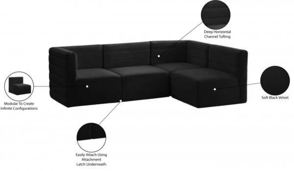 Quincy 95" Velvet Upholstered Comfort 4pc. Modular Sectional